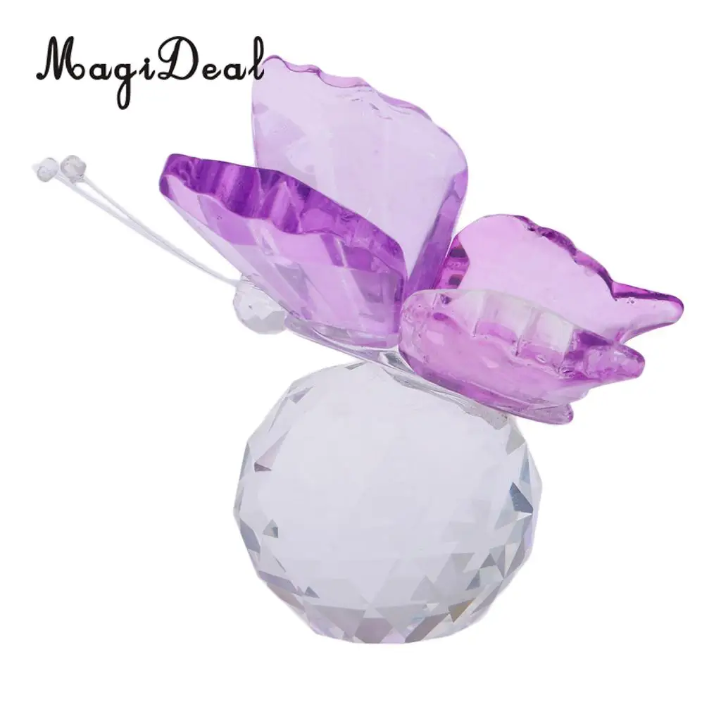 Crystal Flying Butterfly with Ball Base Paperweight Figurine Cut Glass Ornament Animal Statue Collectible Decoration