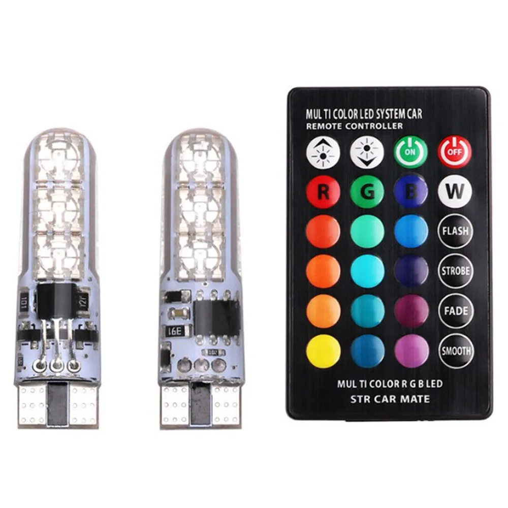 

2 pcs T10 W5W LED Car Lights LED Bulbs RGB With Remote Control 194 168 501 Strobe Led Lamp Reading Lights White Red Amber 12V