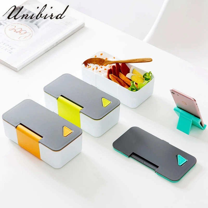 

Unibird 650ML Japanese Style Microwavable Lunch Box Thermo Bento Box Food Heated Sushi Container Storage Mobile Phone Holder