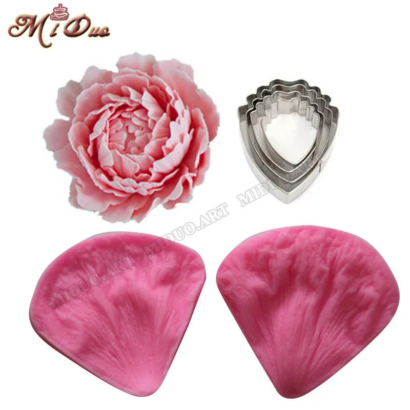 

Peony Fondant Sugarcraft Stainless Steel Cutter Peony Petal Silicone Veiner & Cutter Flower Cutter Cake Decorating Moulds