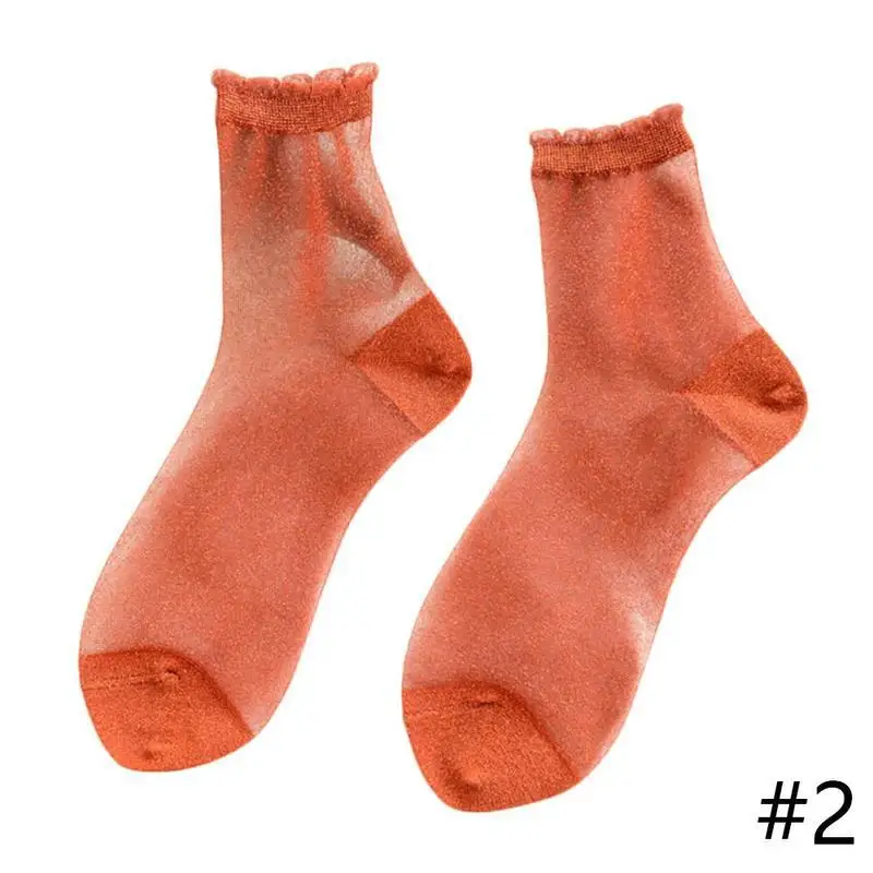 Модные блестящие женские носки, модные женские блестящие носки до щиколотки для девочек, весенне-летние тонкие марлевые прозрачные женские носки, 6 цветов - Цвет: B