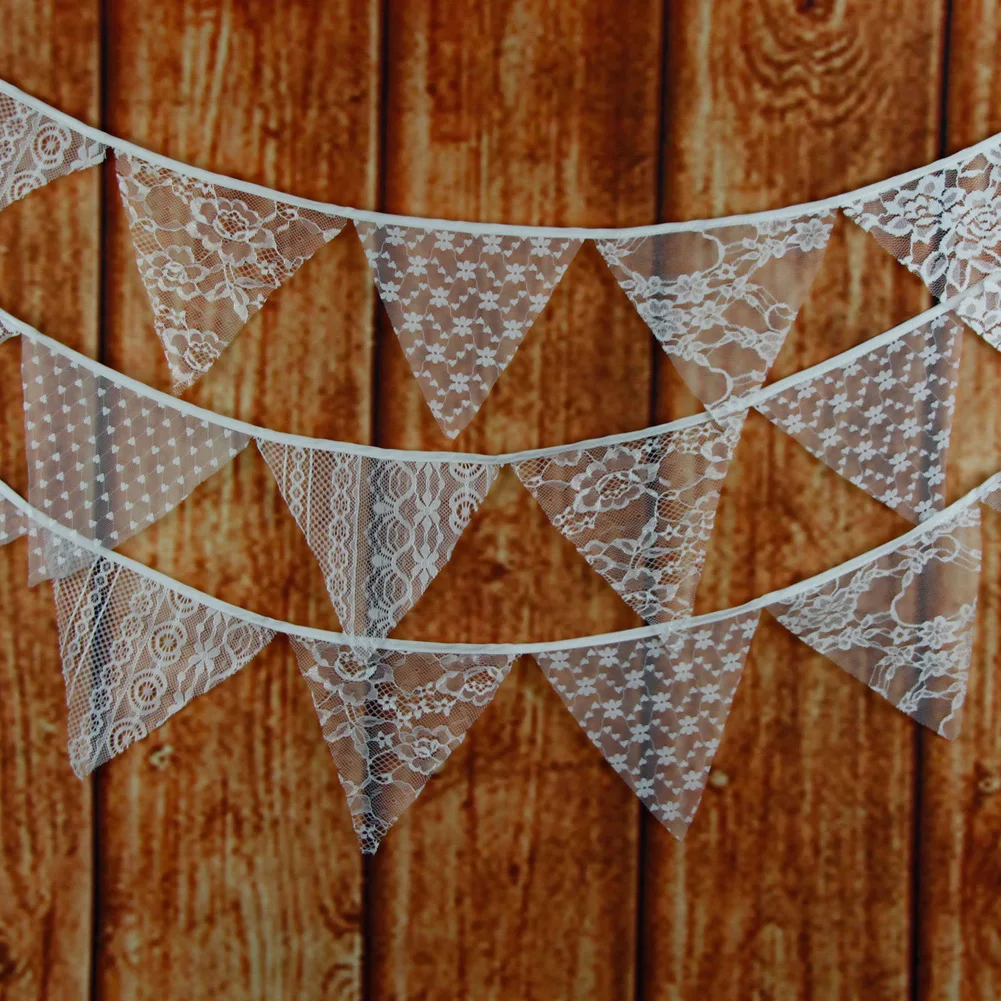 Wedding Party Decor 3.2M 12 Flags Lace Fabric Vintage Pennant Bunting