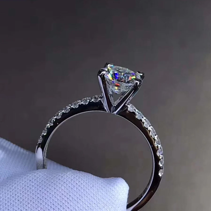 Чистое кольцо из белого золота 18 К 1ct 2ct 3ct VVS1 Moissanite кольцо Трендовое стильное свадебное Ювелирное кольцо на головщину круглый блестящий вырез