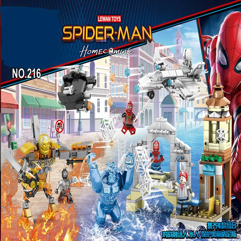 

New 4pcs 4in1 Marvel legoinglys Avengers Super Heroes Series Spiderman Molten Man Battle Building Blocks Bricks Toys kids gift