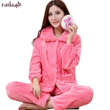 Fdfklak фланелевые пижамы Осень Зима с длинным рукавом женская пижама утолщенная Коралловая флисовая пижама набор теплая Пижама feminino