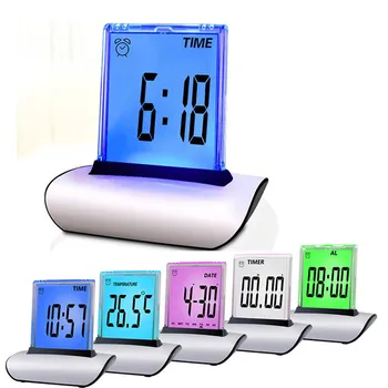 

Multi-Functional Table Alarm Clocks LCD Screen Push 7 Colors Changing Desk Clock With Thermometer Calendar
