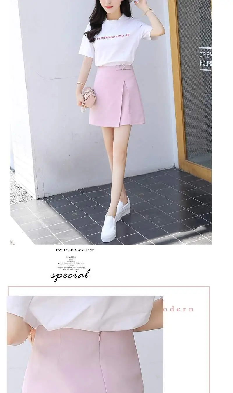 Elexs new summer high waist skirt Anti-light irregular split skirt a word skirt student pink