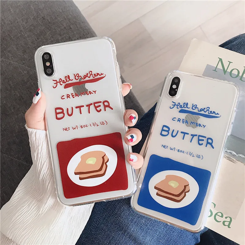 

Transparent butter cheese silicone soft case for iphone 7plus 8plus summer bread date beautiful cover for iphone 8 7 x xr xs max