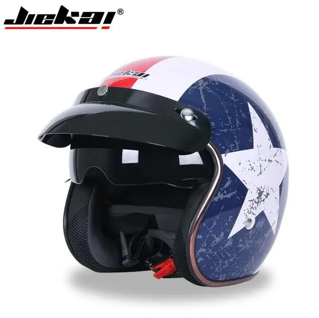 Мотоцикл Jiekai шлем 3/4 с открытым лицом Винтаж Casco Moto Jet скутер шлем для езды на мотоцикле в стиле "Ретро", с узором в горошек, утвержден Motociclismo