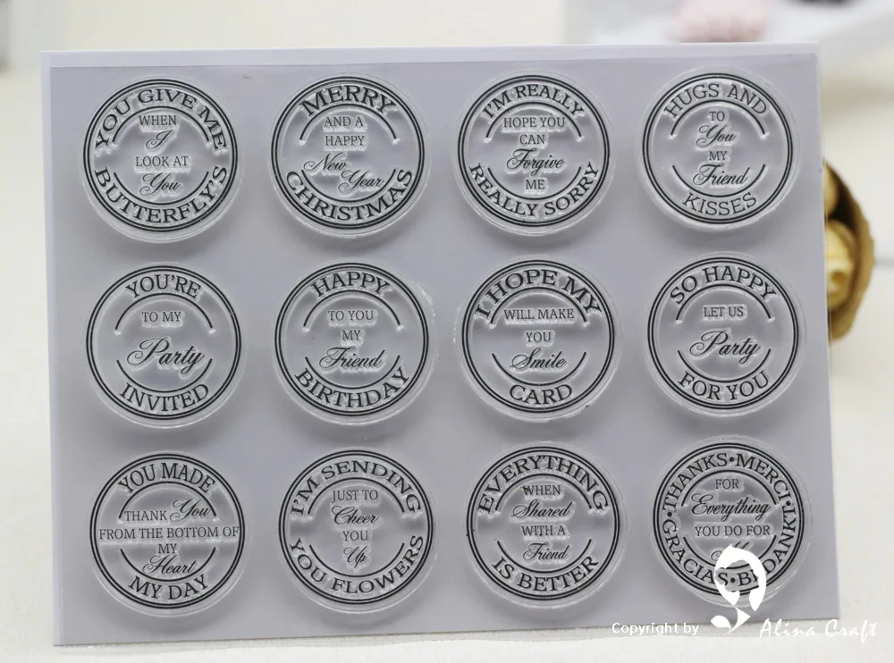 

AlinaCraft CLEAR STAMPS cut dies words tag alphabet Scrapbook Card album paper craft silicon rubber roller transparent stamps