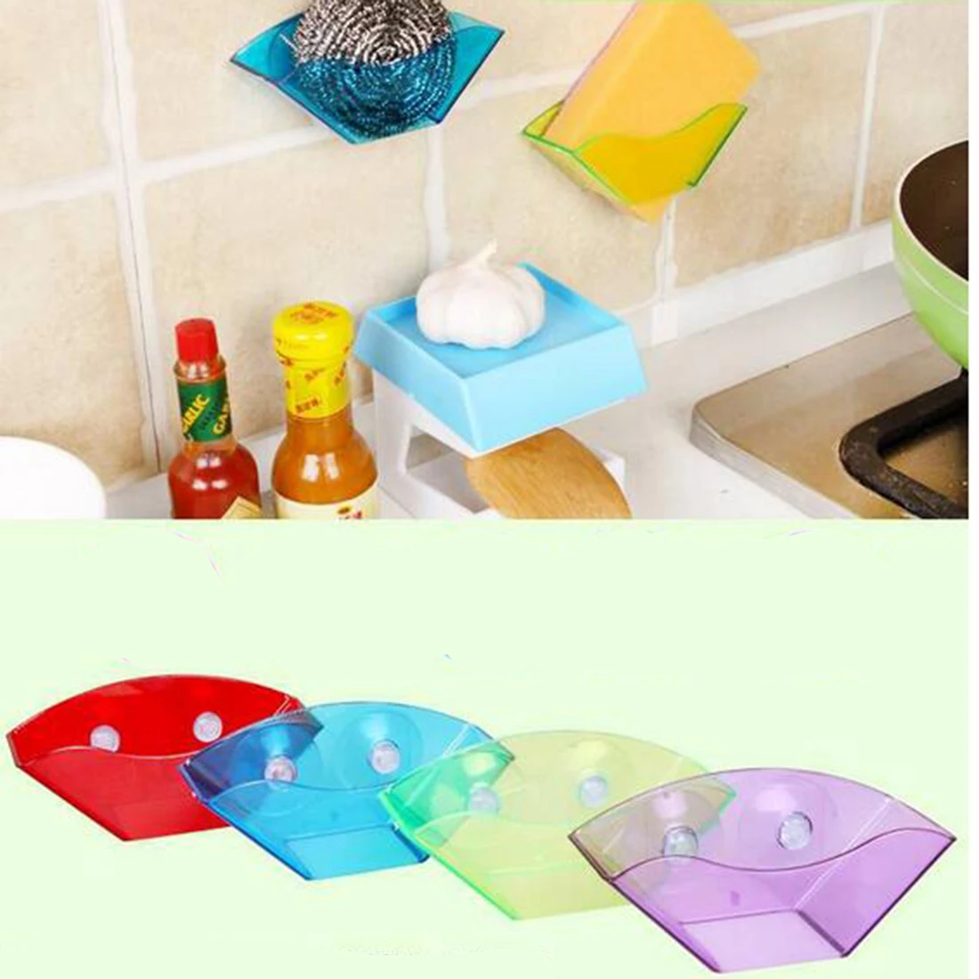 shower caddy 1pc Useful Double Suction Cup Sink Shelf Soap Dish Holder Sponge Drain Rack Kitchen Sucker Storage Tool