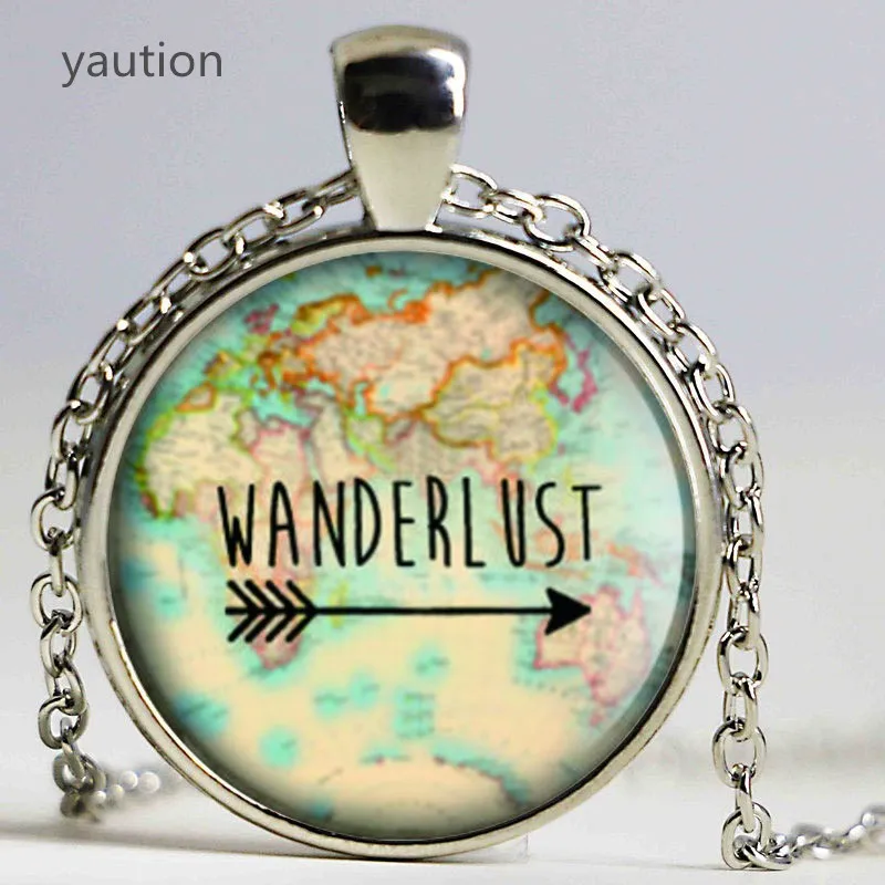 

1PCS Wanderlust mapa de cosecha collar cristal de la foto collar Cabochon necklace
