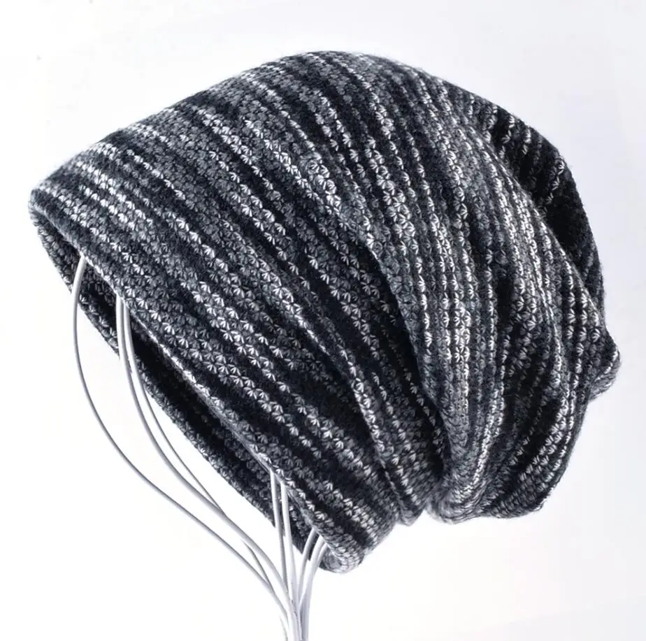 Шапка зимняя мужская вязаный шерстяной шапочки шапка бини шапочка шапки для теплый вязаный чепчик для мужчин шапочки шапка женская - Цвет: Gray