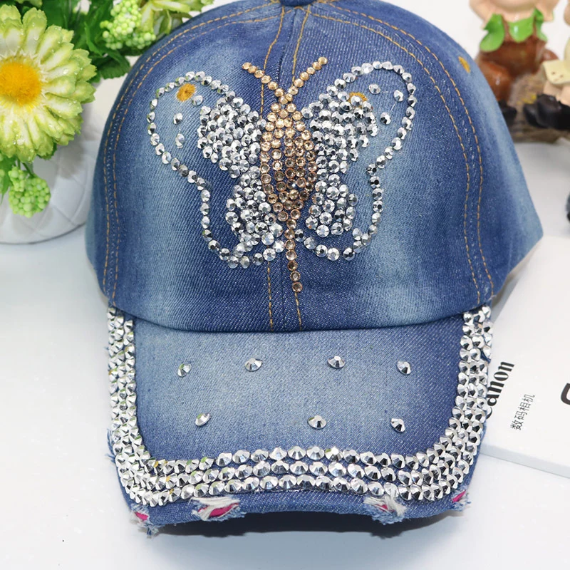 Fashion Girls Rhinestone Embedded Denim Caps Women Baseball Cap Ladies Summer Adjustable Hatin