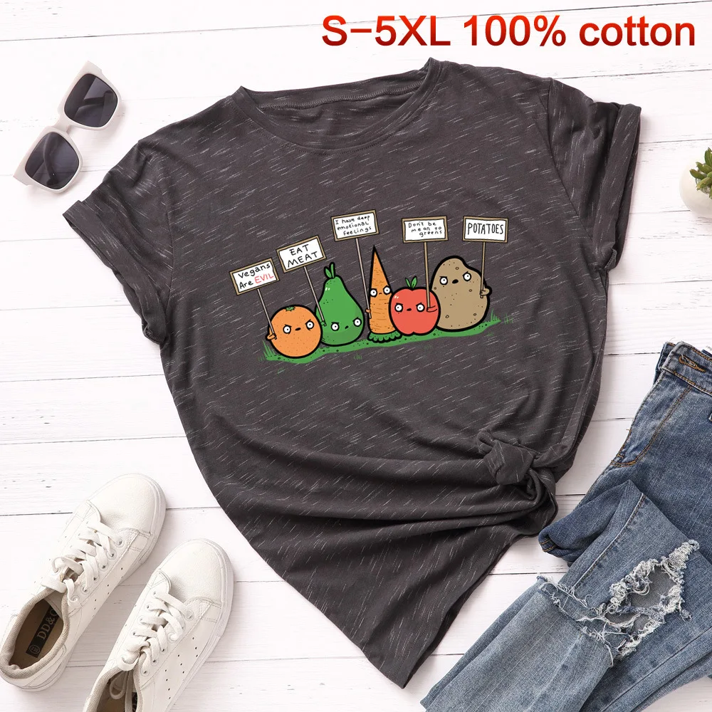 

SINGRAIN Vegan Basic T-shirt Women Fashion Harajuku fruit basic tops casual vegetable Tees summer oversized print cotton tshirt