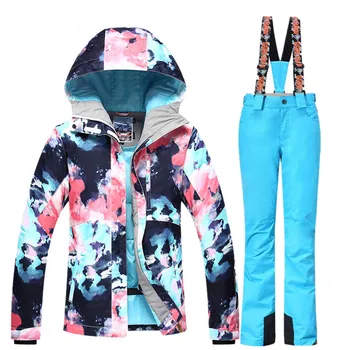 

Women Ski Snow Suit Winter Windproof Hiking Camping Hooded Jacket Pant Snowboarding Suit Set