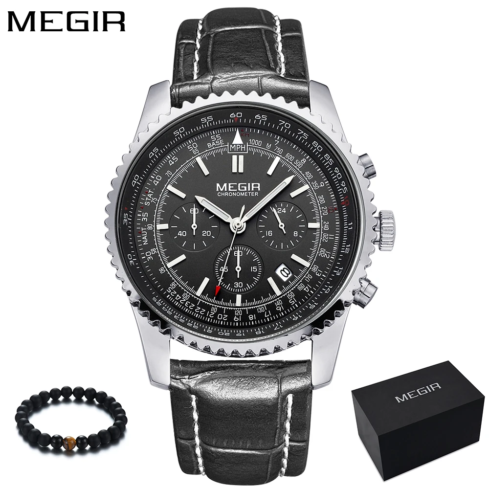 

MEGIR Luxury Brand Big Dial Sport Watch Men Leather Chronograph Date Display Relogio Masculino Male Clock Men's Wrist Watches