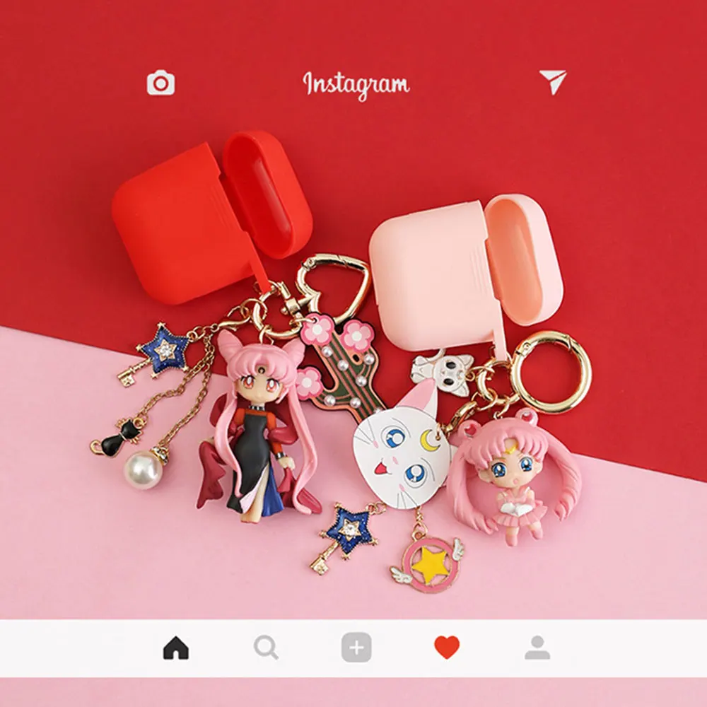 

Cute Sailor Moon Silicone Case for Apple Airpods Case Accessories Bluetooth Earphone Headphone Protective Cover Key Ring