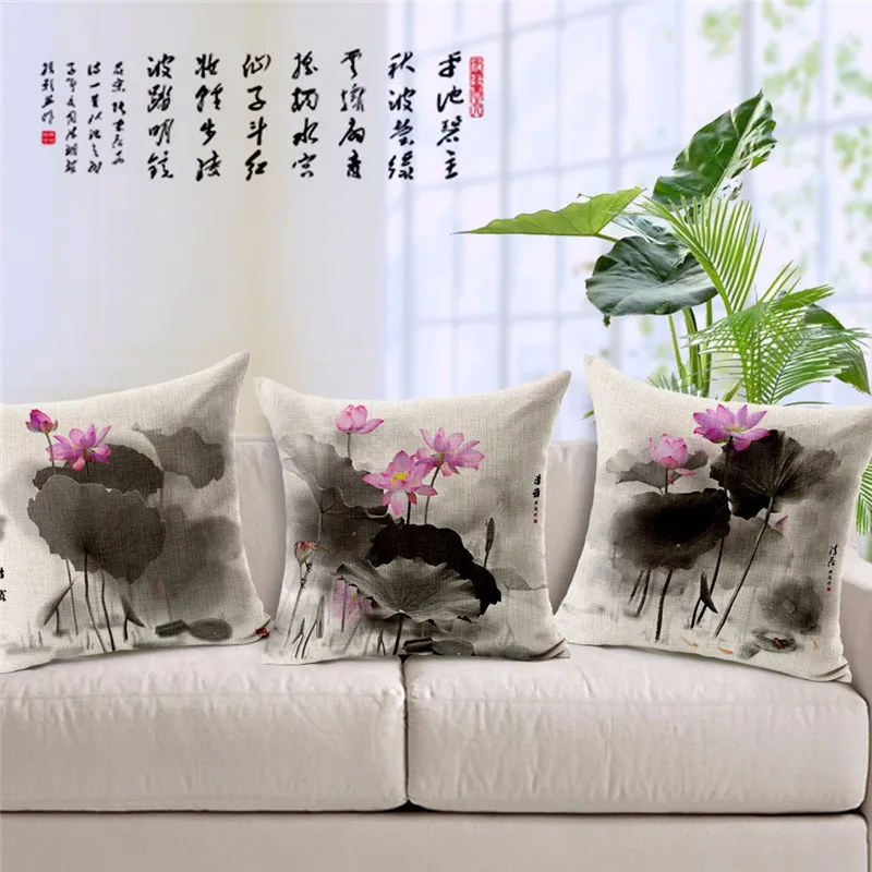 

Colorful Water Lily and Lotus Leaf Printing Cushion Covers For Sofa Cotton Linen Decorative Pillow Case 45*45cm Cojines