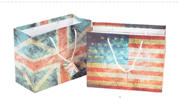 

300 pcs kraft paper gift bag with handles American flag British flag handbags shopping Fashionable Retro home party customized