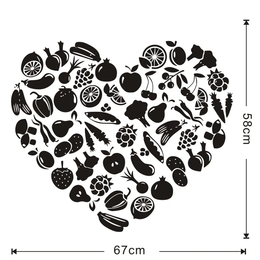 Kitchen Accessories Wall Stickers Heart Shaped Fruit And Vegetable Kids Room Living Room Home Decor Vinyl Wall Decal Removable