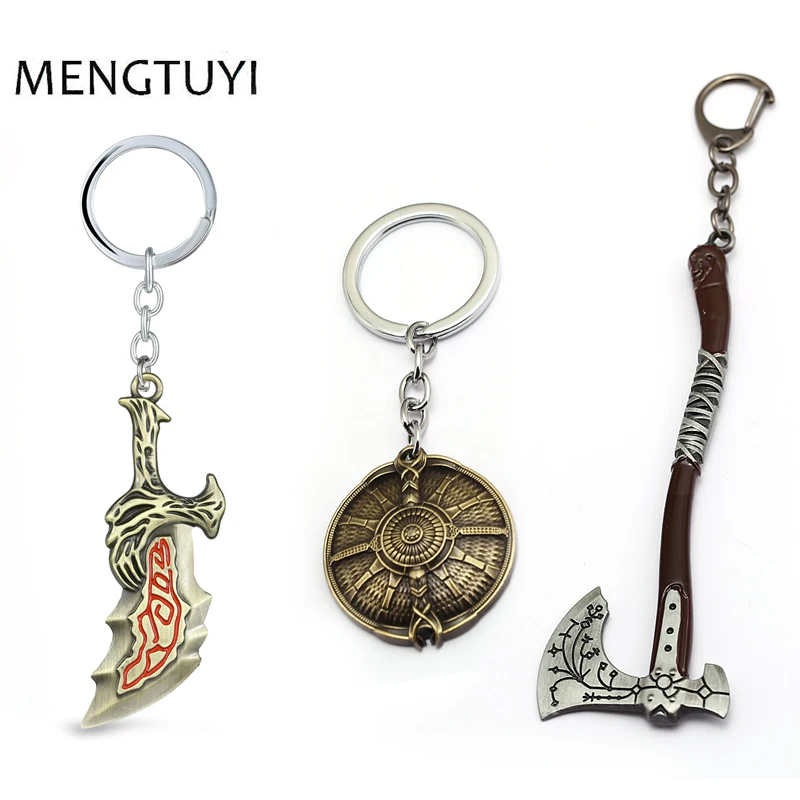 

J Store God of War 4 Kratos Keychains Cratos Leviathan Axe BladesofChaos shield model llaveros Key chain Game fans collection
