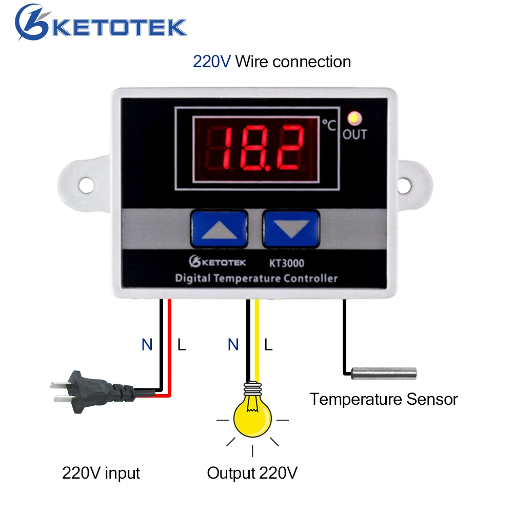 LED Digital Temperature Controller Thermostat W/ Temperature Sensor.UK 