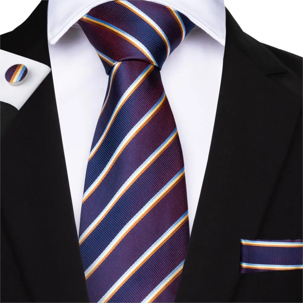 DiBanGu 5 стилей синий полосатый Подарочный галстук для мужчин Шелковый зажим для галстука Hanky запонки галстук деловой Свадебный галстук набор - Цвет: MJ-7527