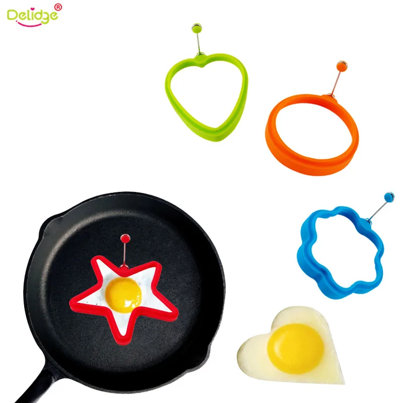 

Delidge 4 pcs/set silicone Egg Mold Flower Round Heart Star Pancake Eggs Mold Breakfast Essential Fried Egg Ring Mold