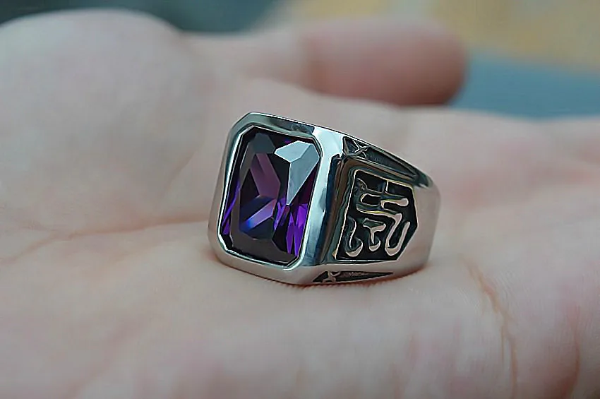 cheap Titanium Steel with Purple Gem Ring Titanium Steel Single Men #039;s Ring King Personality Korean Ring Jewelry