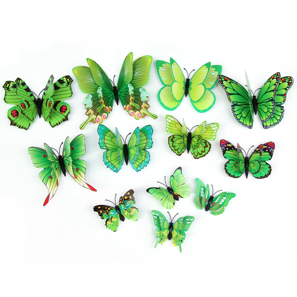 12 шт многоцветные двухслойные Крылья 3D Бабочка стикер на стену магнит ПВХ бабочки вечерние Дети Спальня Декор холодильника Магнитный - Цвет: 2