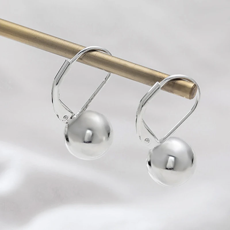 

Korean Bright Small Ball Drop Earrings 925 Sterling Silver Round Smooth Ball Pendant Ear Buckle Earrings Women Elegant Jewelry