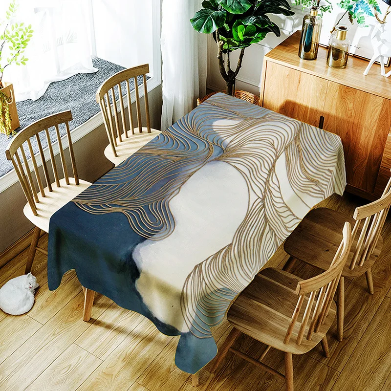 

Fashion Striped Tablecloth Creative Colorful Pattern Polyester Comfortable Waterproof Table Cloth Cover for Home