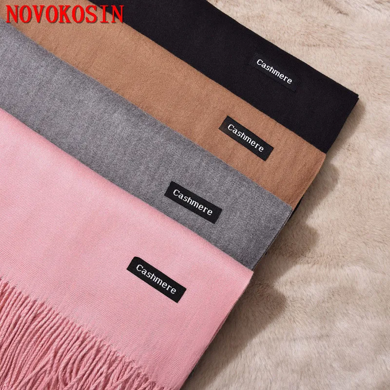

SC240 Luxury Black Solid Color Scarf Unisex 2018 Female Thick Faux Cashmere Scarf Cotton Shawl Tassels Women Warm Wrap 70*210cm