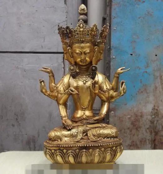 

S02408 20 Tibet Bronze Copper Four Sides Eight-arm Hand Kwan-yin Guanyin Buddha Statue (B0328)