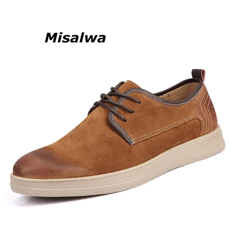 

Misalwa 2019 Men Casual Shoes Fashion New Spring Men Flats Lace up Male Suede Leather Non-slip Rubber Sole Zapatillas Hombre