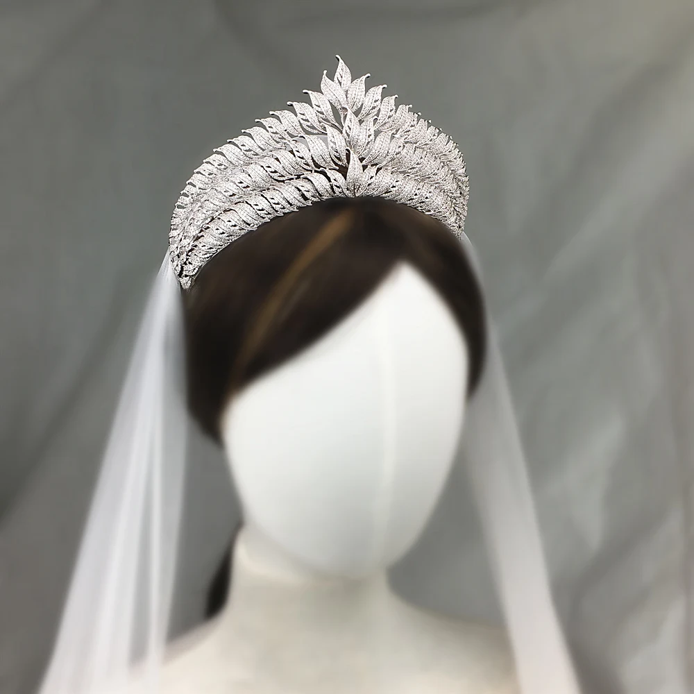 Big Leaf Zirconia Wedding Crown Zircon Tiara CZ Tiaras And Crowns Bridal Diadema Couronne De Mariage Bijoux Cheveux WIGO1393