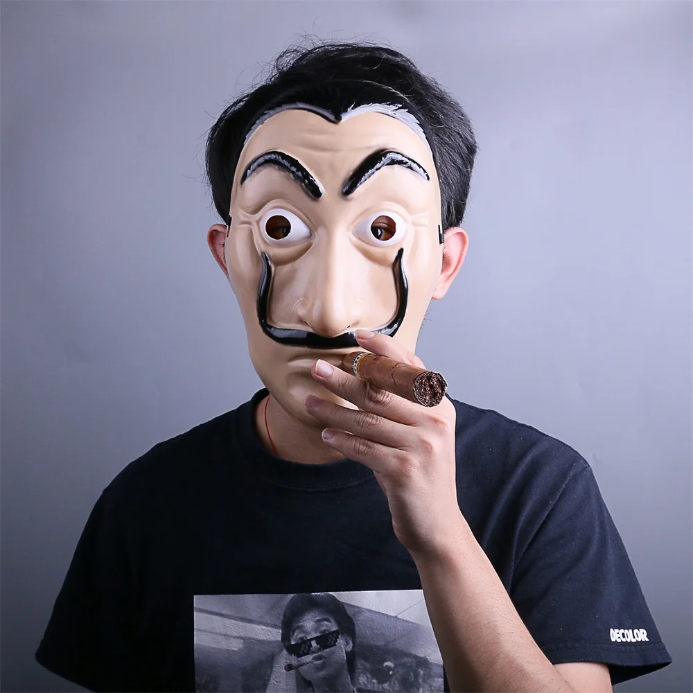 La Casa De Papel Mask Salvador Dali Latex Mask Cosplay Halloween Realistic Adult Party Costume Props (7)