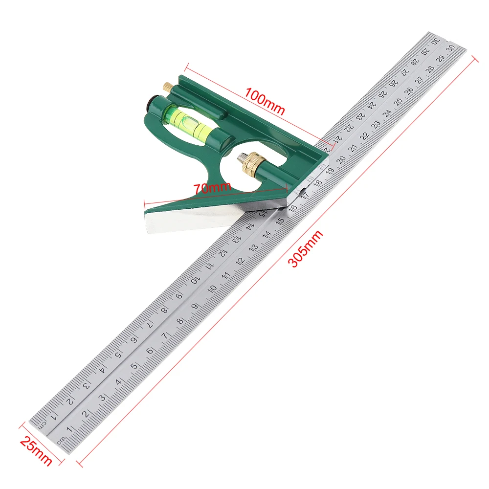 12 inch 300mm Adjustable Combination Square Angle Ruler 45 / 90 Degree with Bubble Level Multi-functional Measuring Tools digital angle protractor,carpenter measuring tool,angle measuring tool,angle protractor