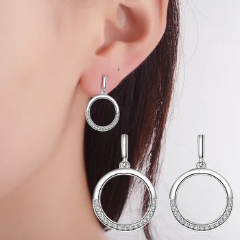 

Fashion 925 Stamp Silver Color Stud Earring Round crystal Earring For Women party korea Jewelry 2020 New oorbellen Pendientes