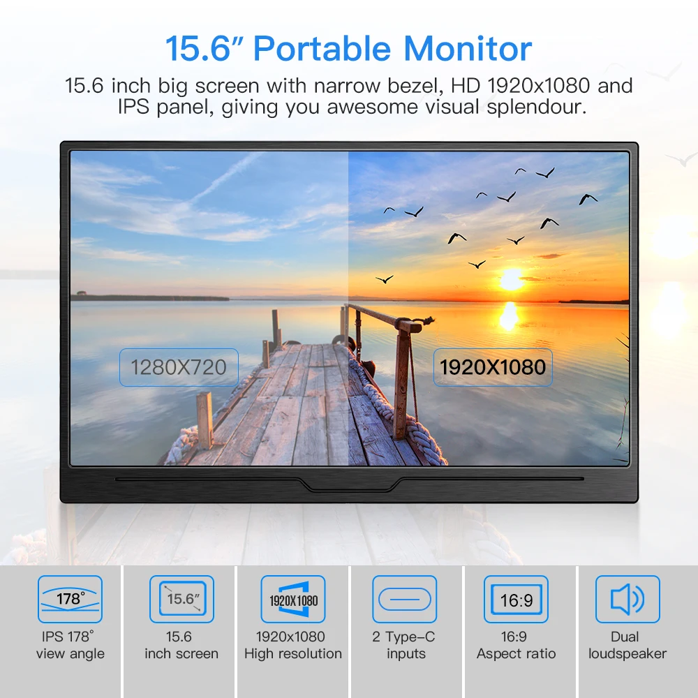 

Eyoyo 15.6" Gaming Monitor 1920x1080 HDR Display Second Screen for PC with USB-C & HDMI Inputs Compatible with Smartphone