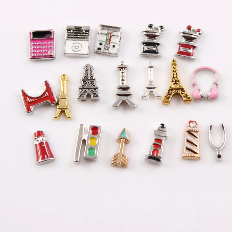 

2017 Hot Silver Gold color Mixed Calc Headset Tower Eiffel Floating Charms Enamel Charms Fit Floating Lockets 30pcs/lot