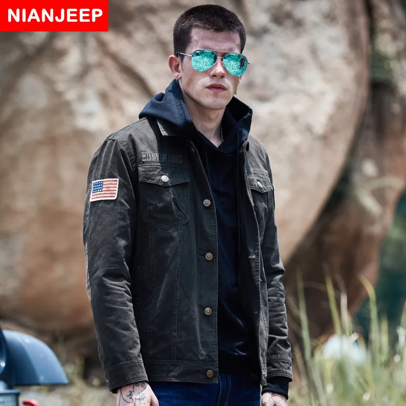 

NIANJEEP Brand 2018 New Spring Autumn Mens Jackets Coats Casual Cotton High Qualit Military For Man Multiple Pockets Male Jacket