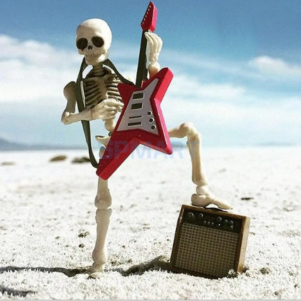 Dollhouse Miniature Guitar Microphone Model Set Vocal Concert Scenes Decor Kids Pretend Play Mini Figures Accessories