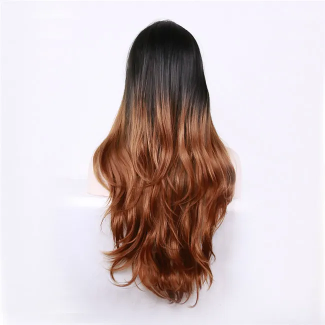WoodFestival длинные волнистые ombre черный синий косплей парик термостойкие синтетические парики для женщин - Цвет: Коричневый