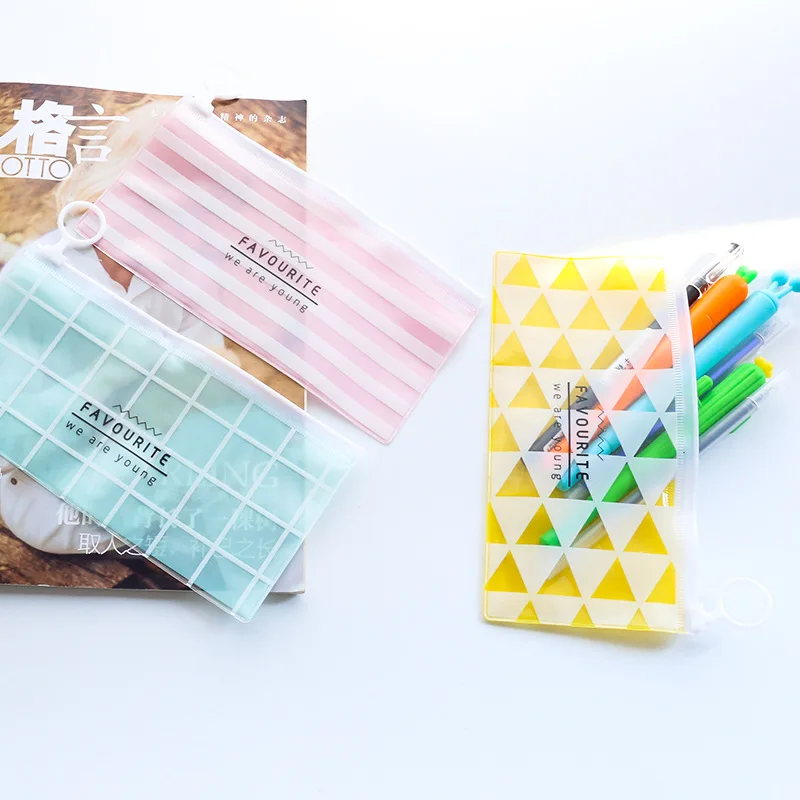 

Korean Geometric figure PVC Waterproof School Pencil Cases Stationery Pencilcase Kawaii Bag Girls Pencil Case For School BD55