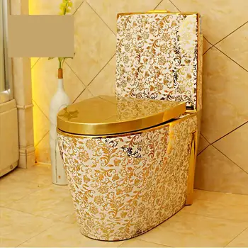 

Art Gold Toilet Siphon Silent Water Saving Art Toilet Gold Sitting Urinal Golden Vine pattern porcelain ceramic toilet seat