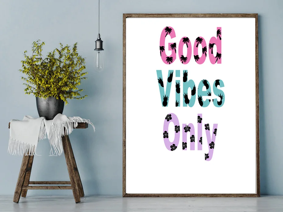 Картины на холсте good vibes only черные и белые цитаты настенный постер для детской