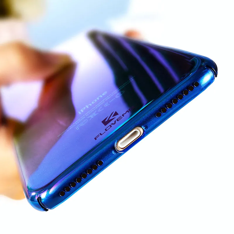Крышки чехол на айфон 6 7 6s Plus 5 5s se чехол для теле FLOVEME роскошный Плакировкой синий-луч света градиент цвета Чехол для айфона X 8 7 6 6S plus Ультра прозрачный гель задней чехол на айфон for iphone 5s 6s 7 8 - Цвет: Blue
