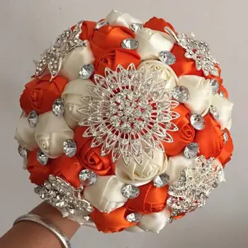 

Handmade Top Quality Beaded Brooch Silk Bride Bridal Wedding Bouquet Bridesmaid Europe Artificial Flower buque casamento